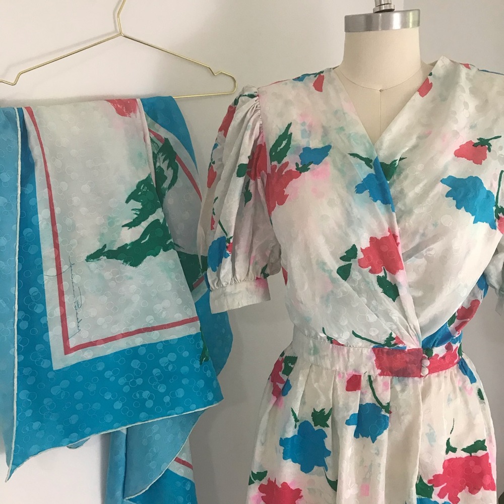 Vintage Maggy London Silk Puff Sleeve Frock Dress